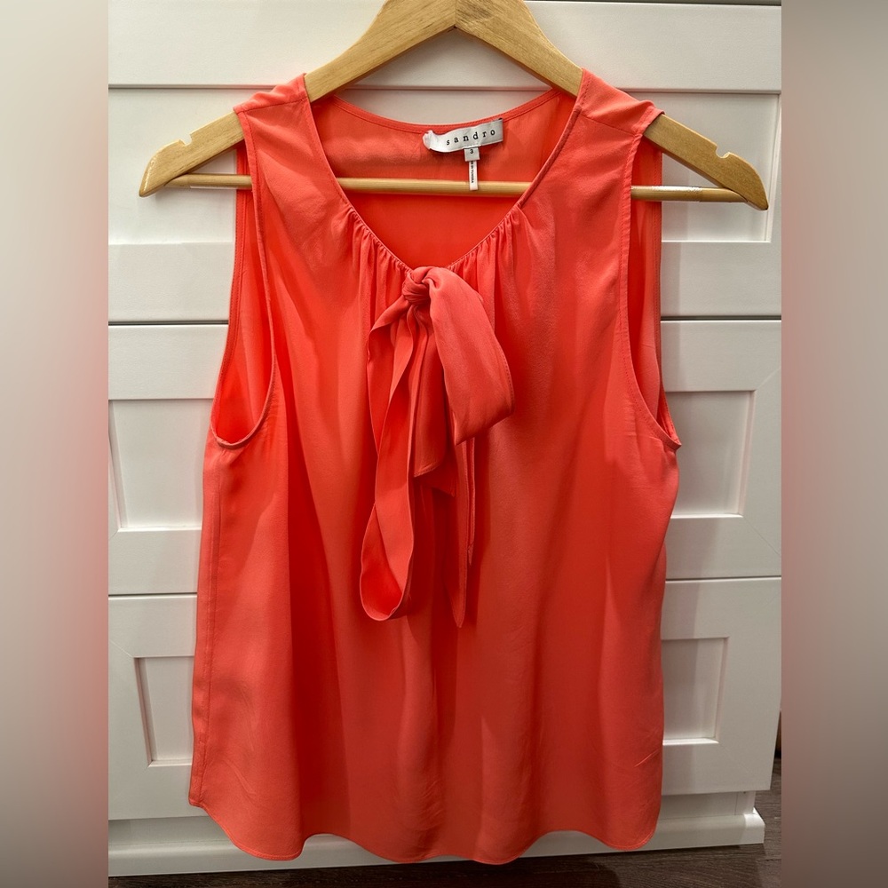 Sandro silk tank top with bow